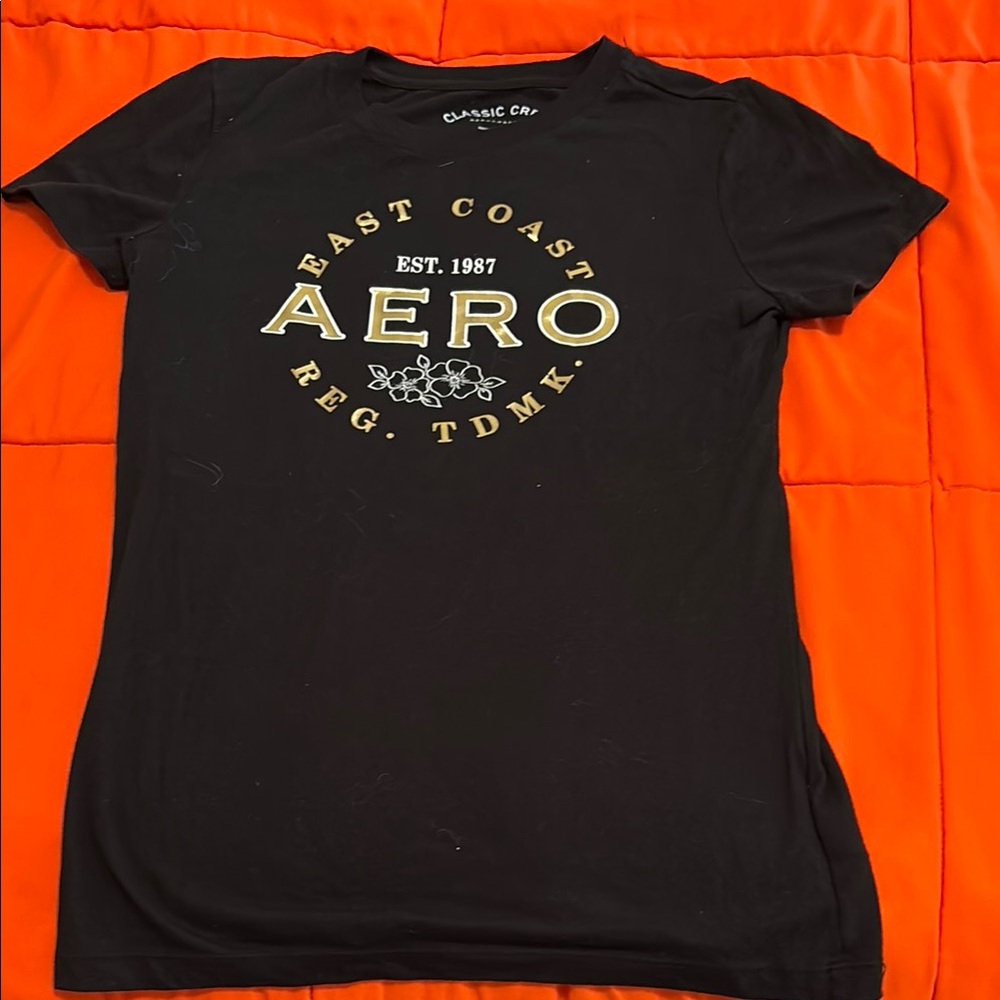 Aeropostale Black Tee with Gold Print